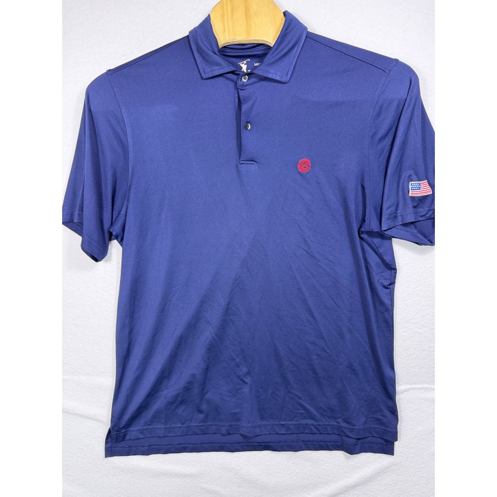 FG Tech Golf Polo Shirt Mens XL Navy Blue Short Sleeve American Flag Made in USA